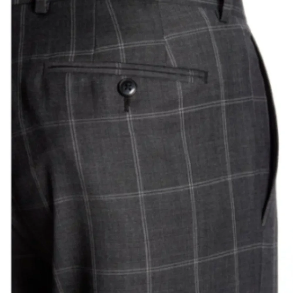 Hickey Freeman 42L, Charcoal Windowpane Regular Fit 2B Plaid 2-Piece Suit Set - Picture 5 of 9